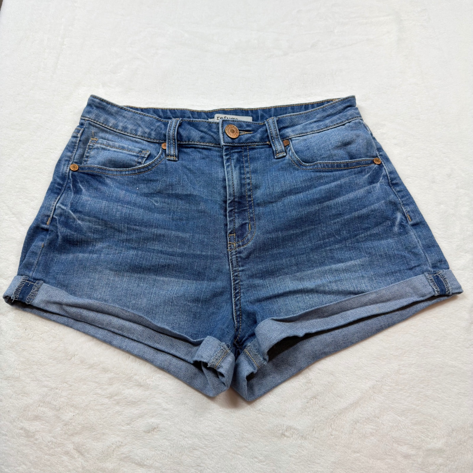 Refuge Denim Shorts Womens 6 Blue Excellent High Rise Rolled Cuff Medium Wash
